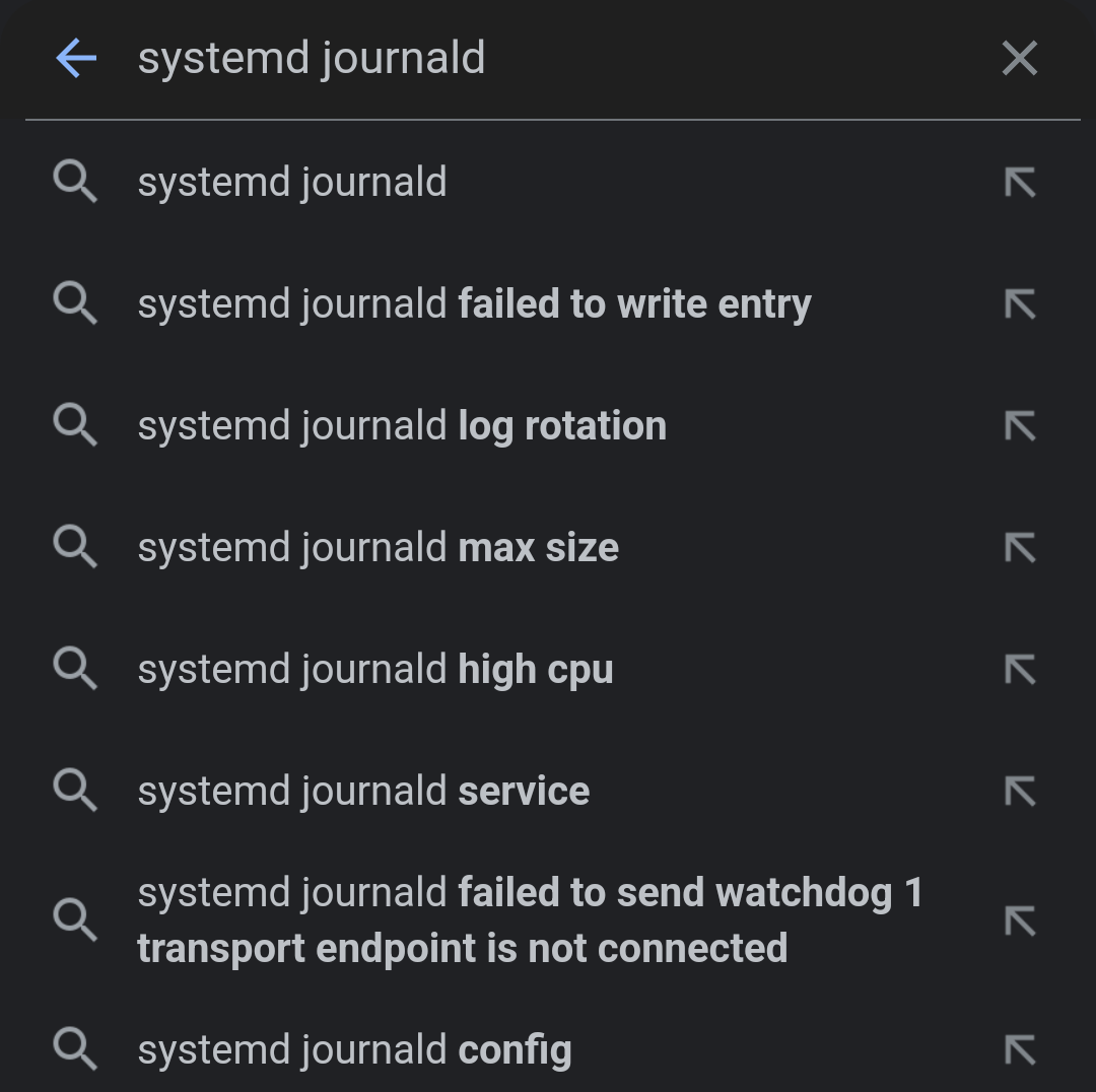 list of search suggestions for systemd journald